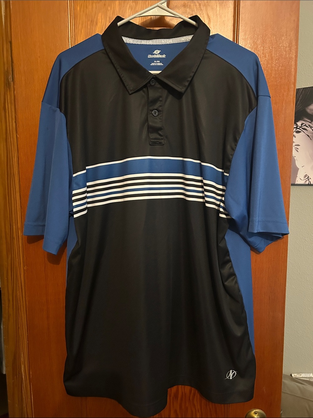 Men's Black and Blue Striped Performance Polo - Active Comfort